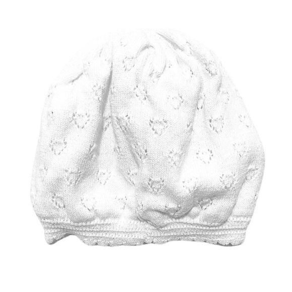 WHITE Knit Heart Pattern Hat With Bow - Picture 3 of 3